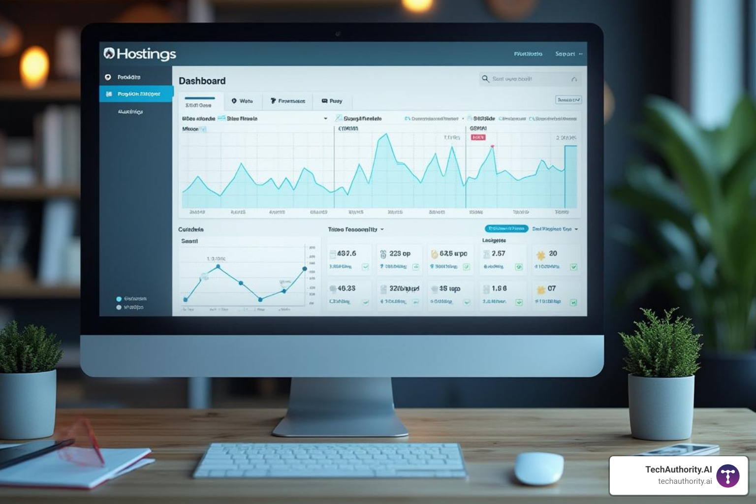 The TechAuthority.AI hosting dashboard showing website performance metrics - cheap managed WordPress hosting