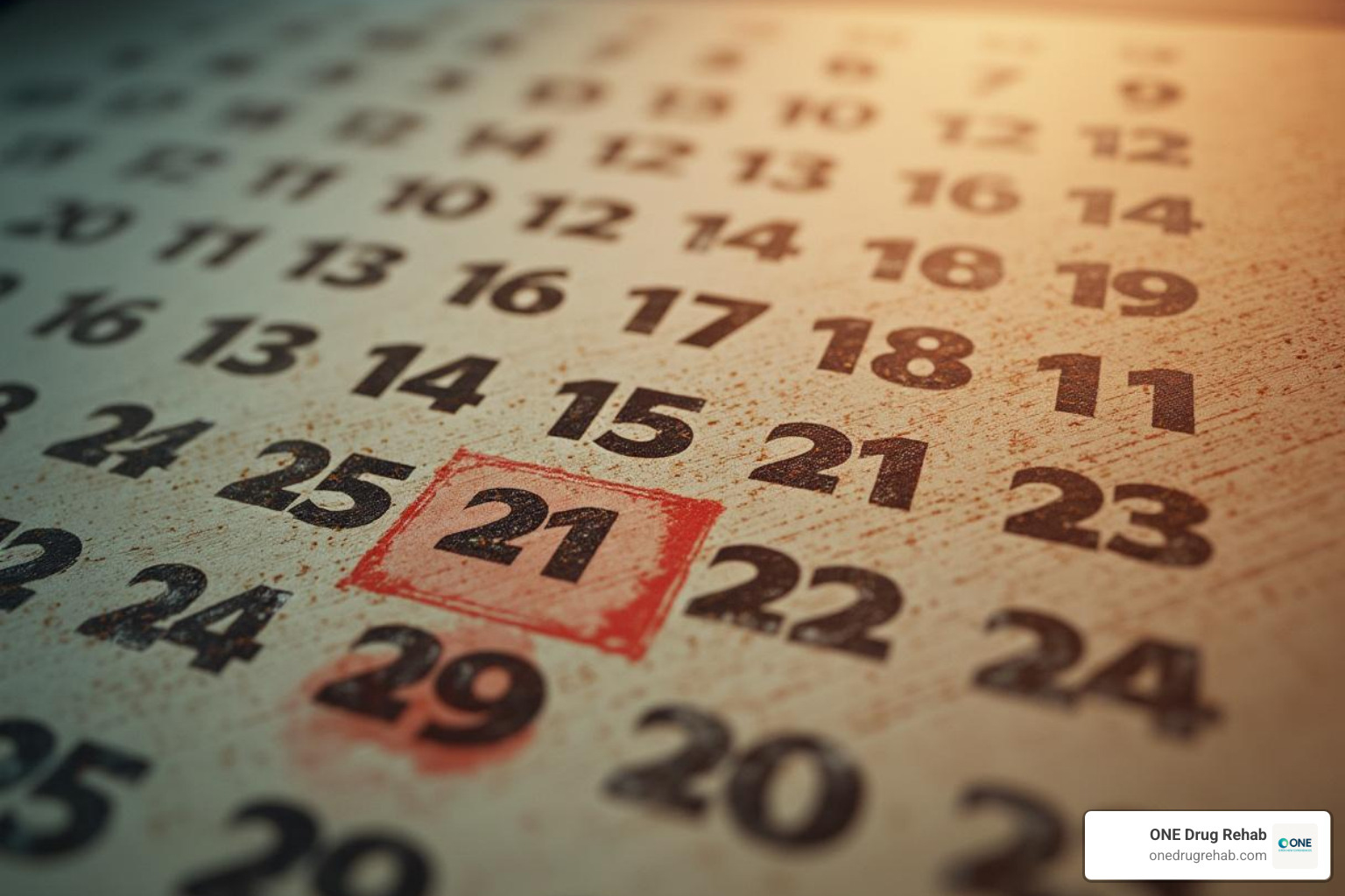 a calendar with a 90-day period highlighted - inpatient rehab for men