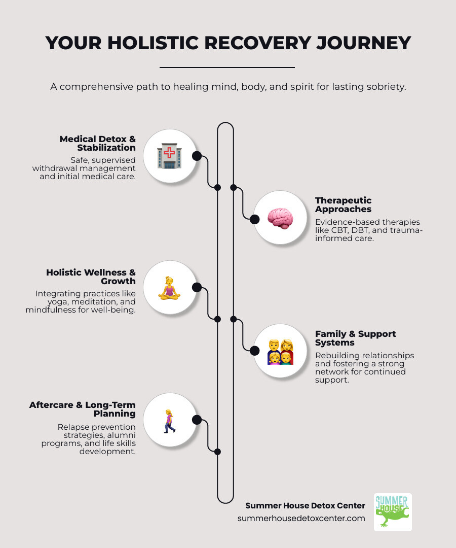 Infographic highlighting the holistic approach to recovery at Summer House Detox Center - rehab centers in stuart infographic infographic-line-5-steps-neat_beige