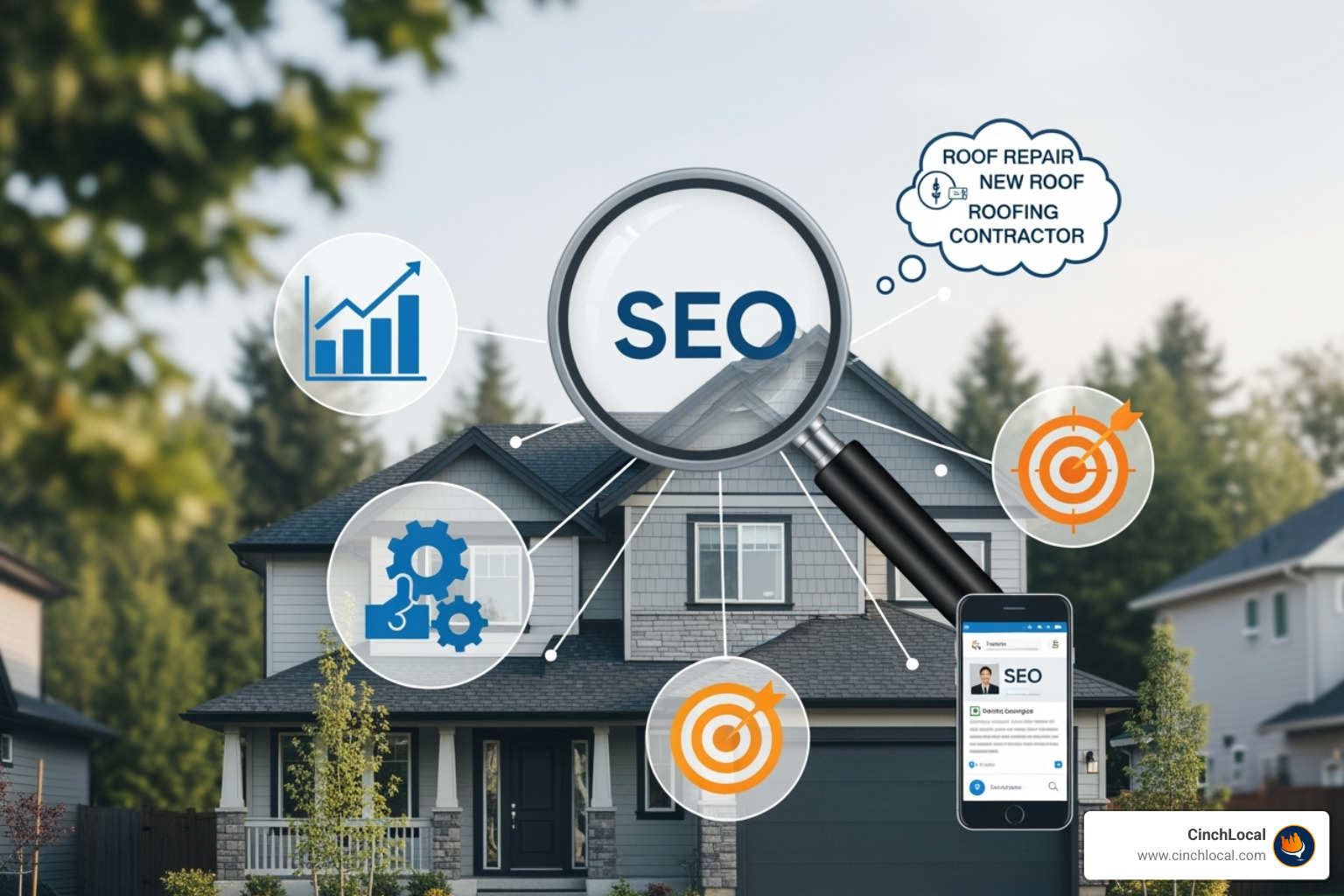 Digital marketing strategy mind map for a roofing company - seo services for roofing company