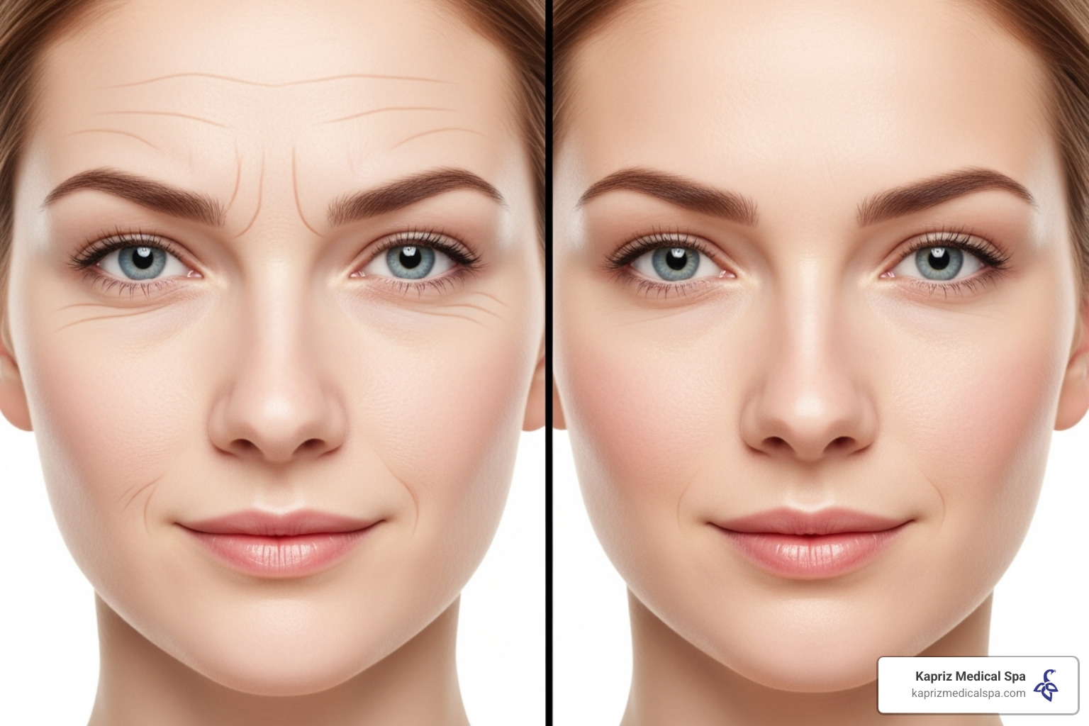 Side-by-side comparison graphic showing relaxers for expression lines and fillers for volume loss - wrinkle relaxers