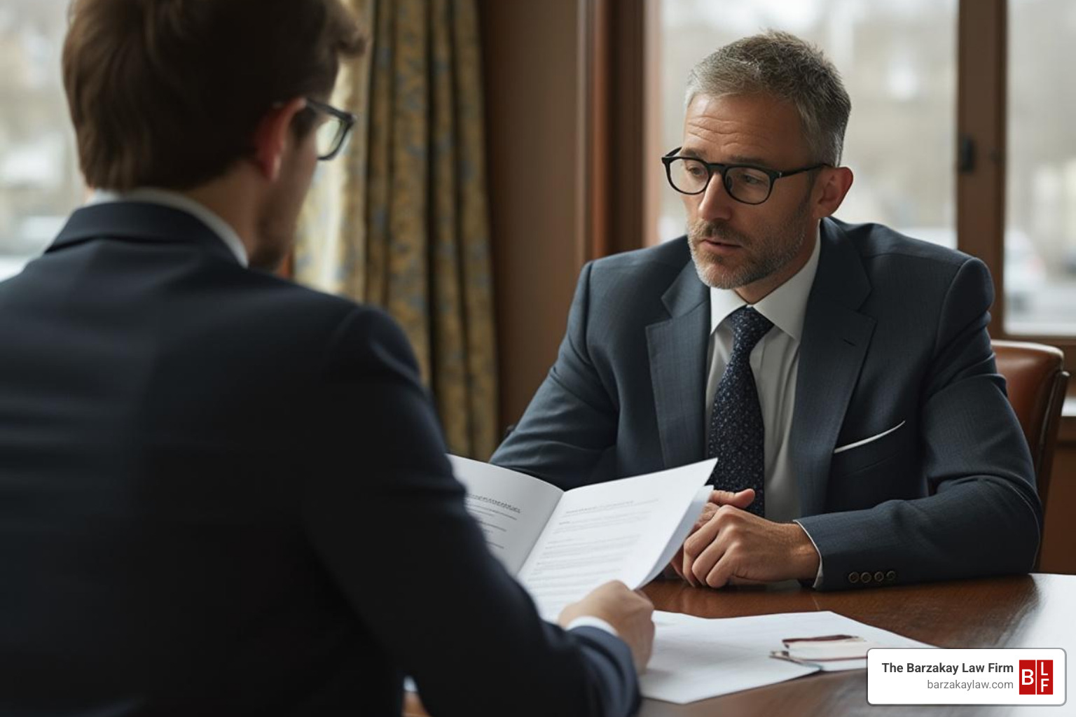 a lawyer reviewing case documents with a client - auto accident lawyer boca raton ⭐