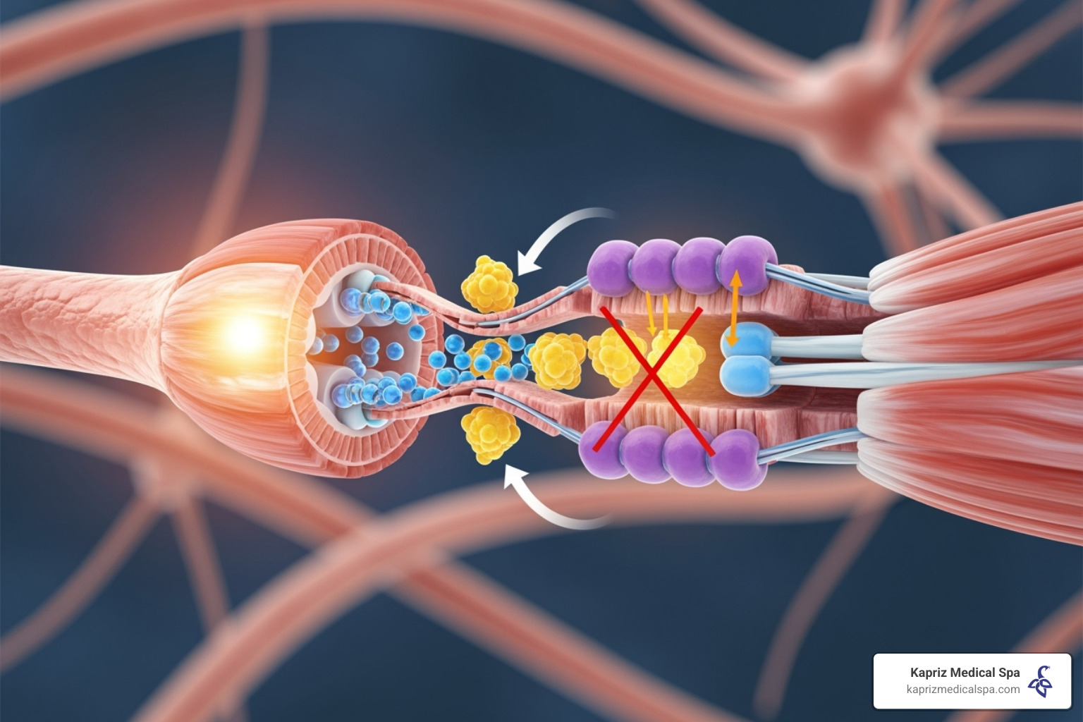 Illustrating how neuromodulators block nerve signals to facial muscles - wrinkle relaxers