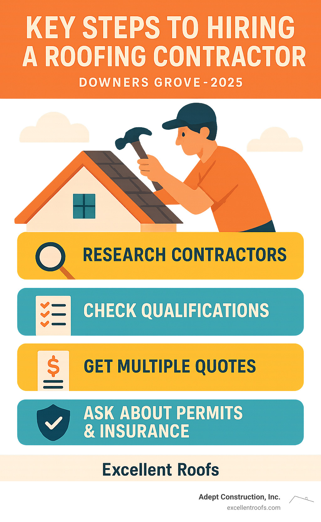 key steps to hiring a roofing contractor - downers grove roofing contractor infographic  key steps to hiring a roofing contractor - downers grove roofing contractor infographic