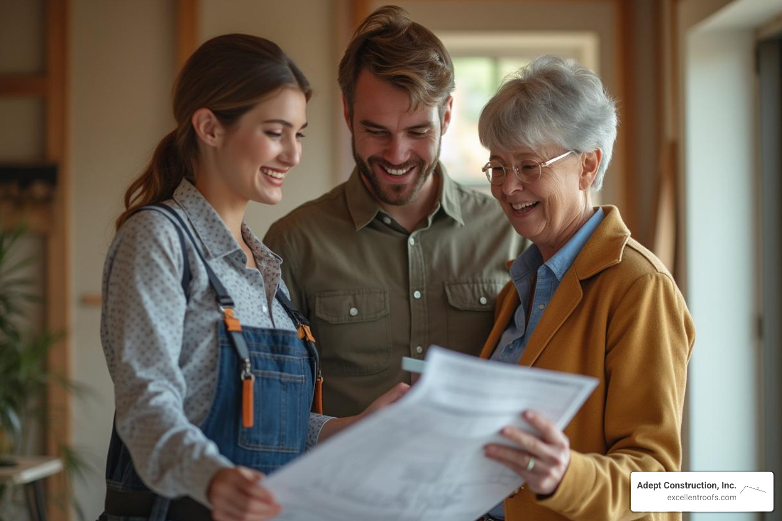 project manager consulting with a satisfied homeowner - naperville roofing and construction project manager consulting with a satisfied homeowner - naperville roofing and construction