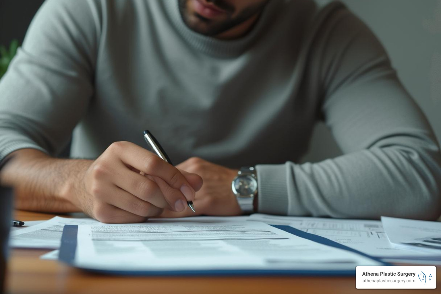 man reviewing financing application - affordable gynecomastia surgery man reviewing financing application - affordable gynecomastia surgery