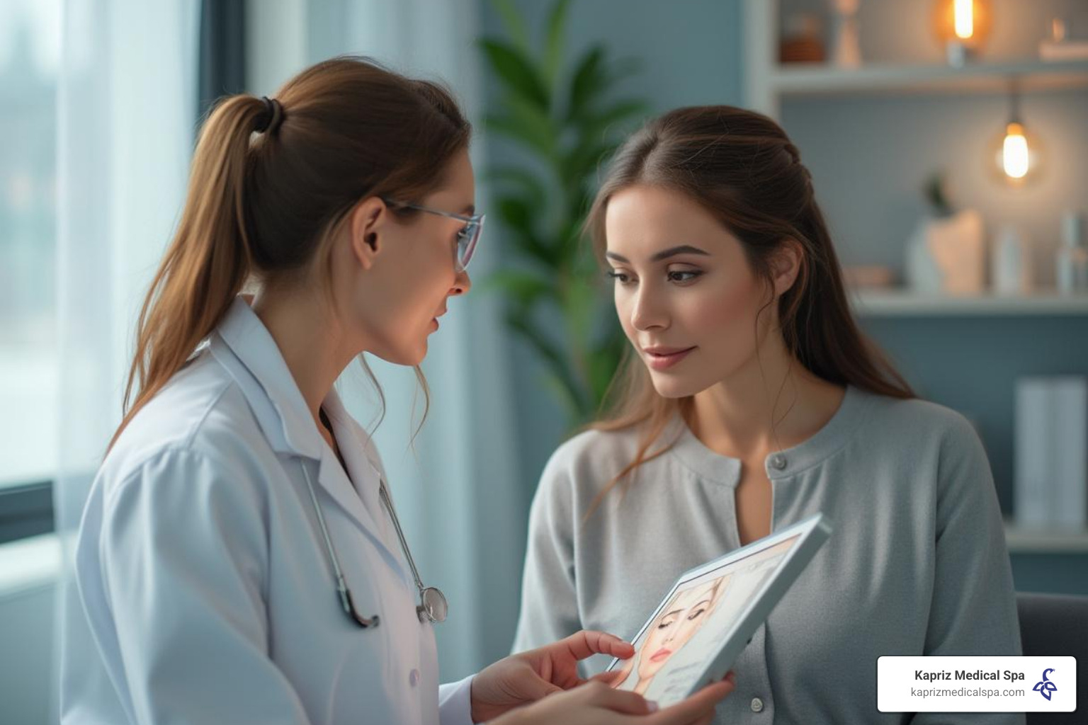 A practitioner consulting with a patient about facial aesthetics - wrinkle relaxers