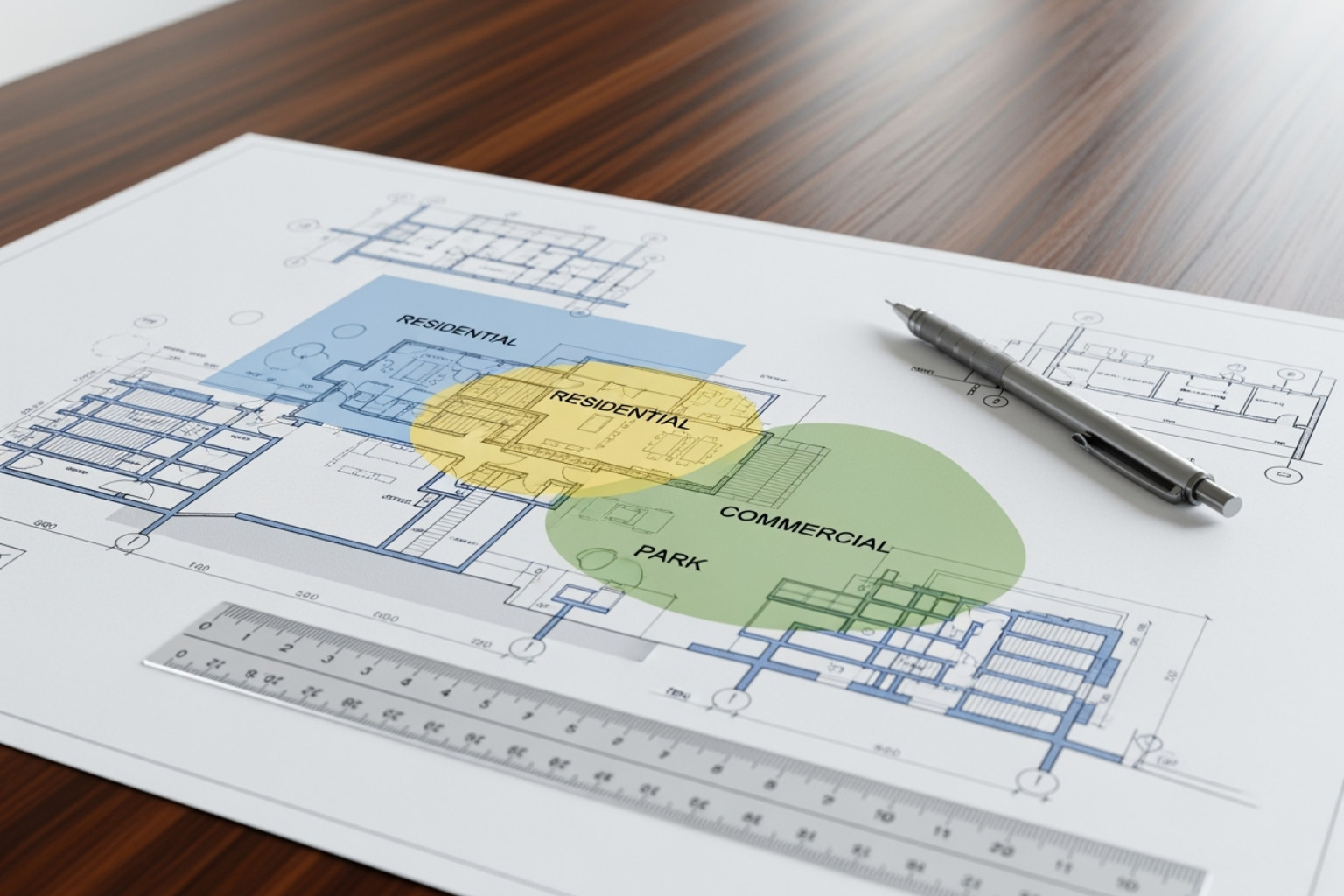 Blueprint with keyword ideas highlighted on it - seo for construction companies
