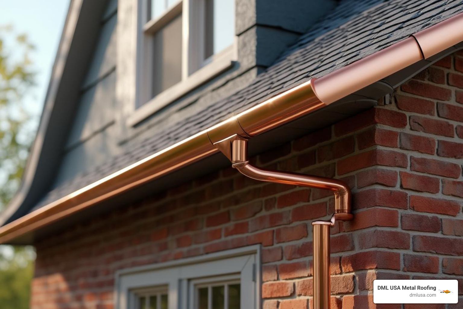half-round copper gutters on a historic home - types of gutters