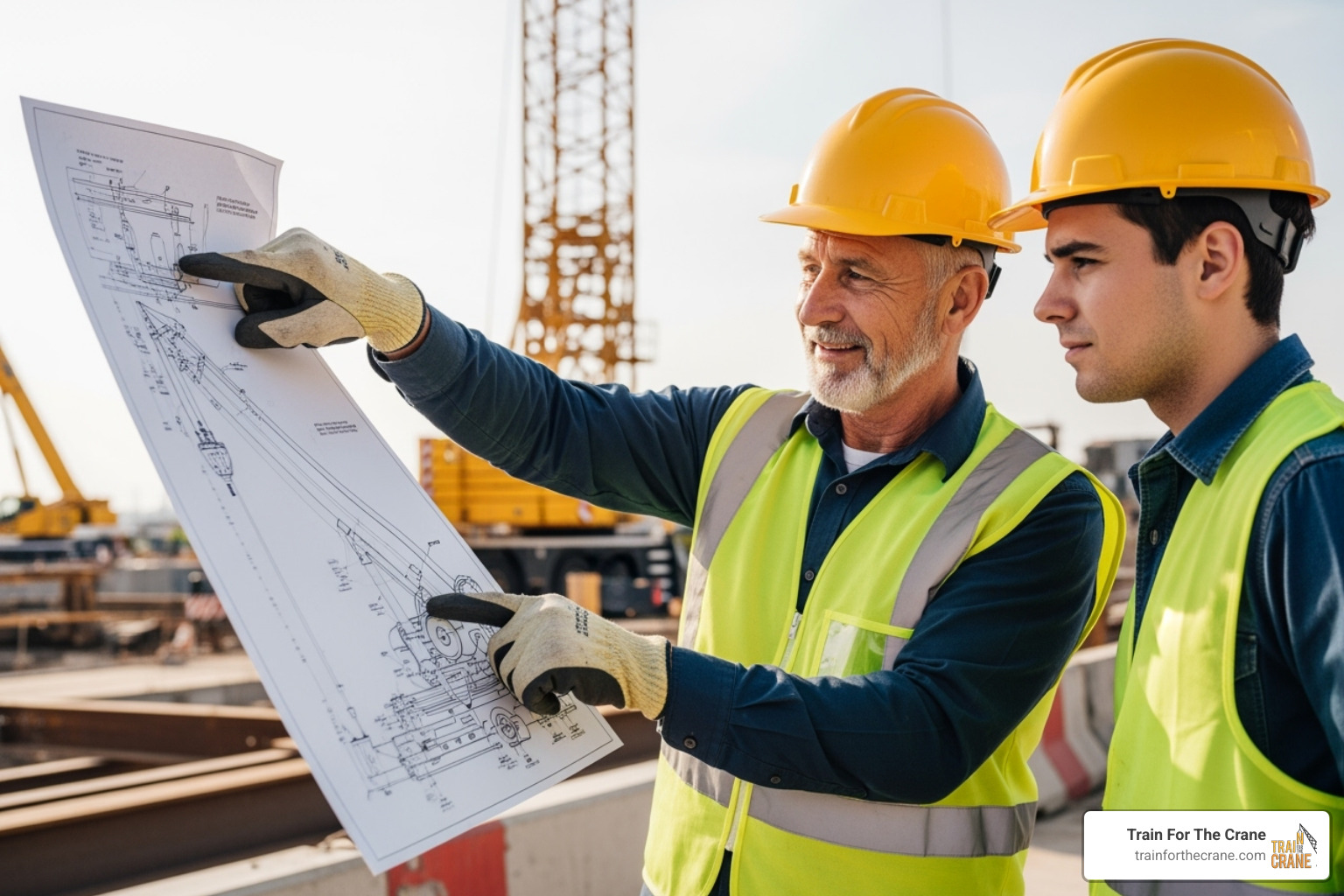 senior crane operator mentoring a trainee - Industrial crane operator senior crane operator mentoring a trainee - Industrial crane operator