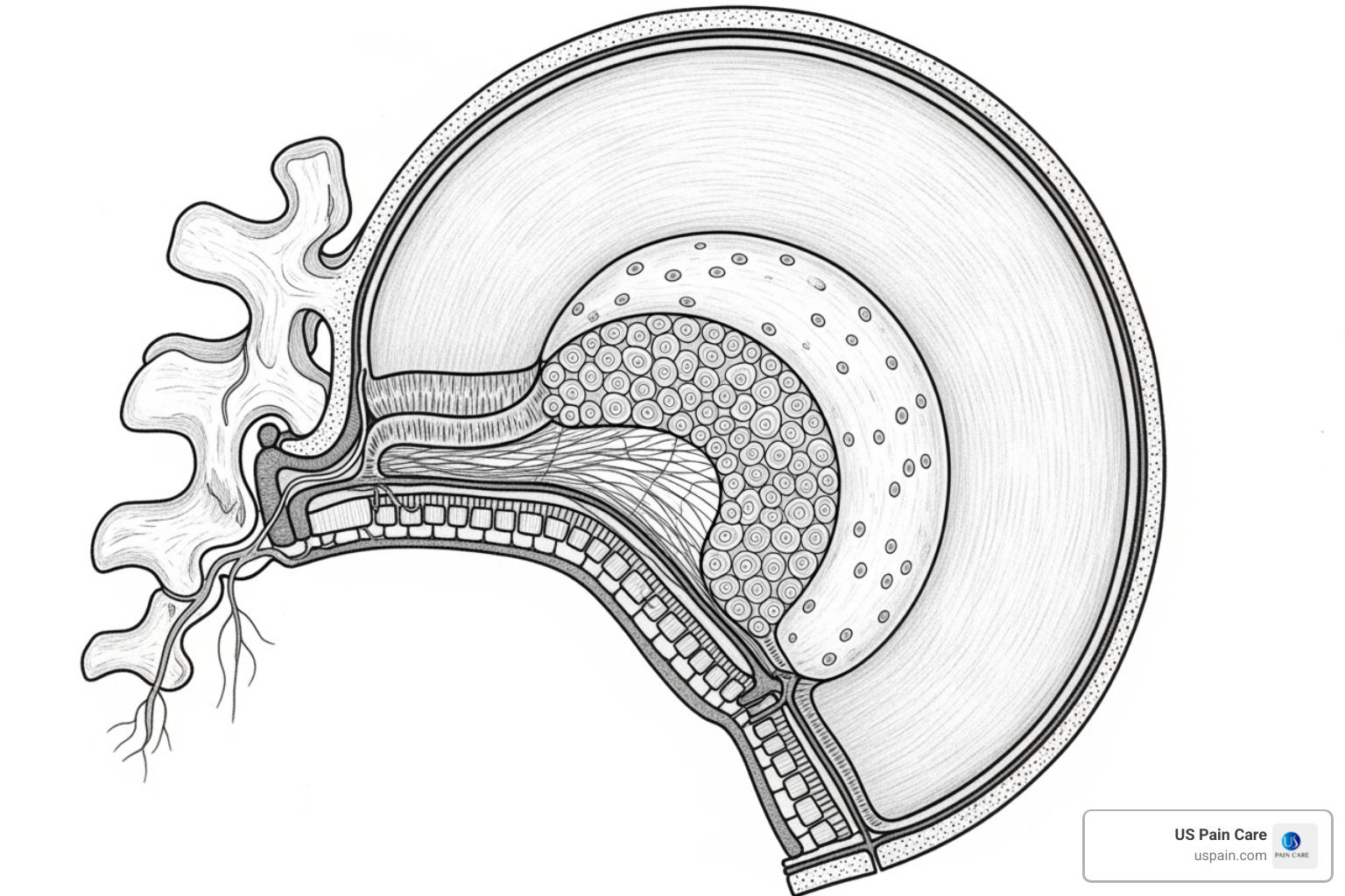 An intervertebral disc showing the annulus fibrosus and nucleus pulposus - cervical disc herniation