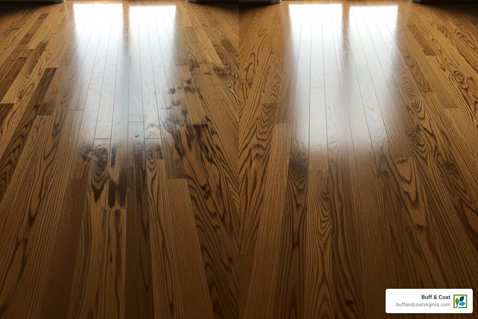 A poorly done DIY floor compared with a professionally finished one - cost of professional floor sanding services A poorly done DIY floor compared with a professionally finished one - cost of professional floor sanding services