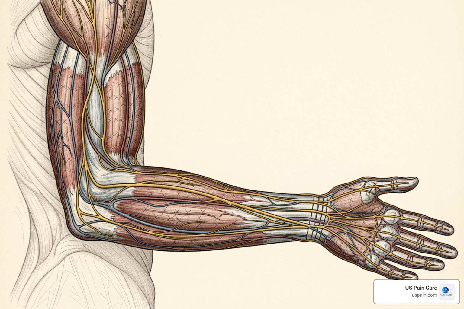 Dermatome map showing nerve root distribution in the arm - cervical disc herniation