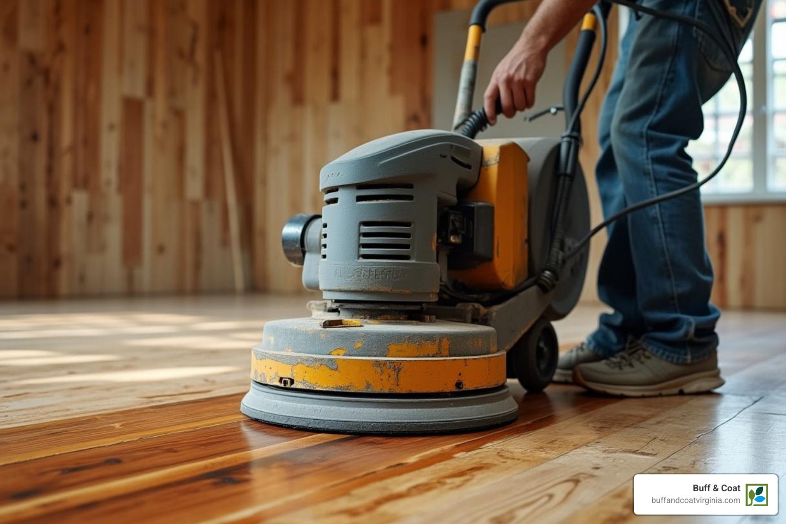 A flooring professional using a large drum sander on a hardwood floor - cost of professional floor sanding services A flooring professional using a large drum sander on a hardwood floor - cost of professional floor sanding services