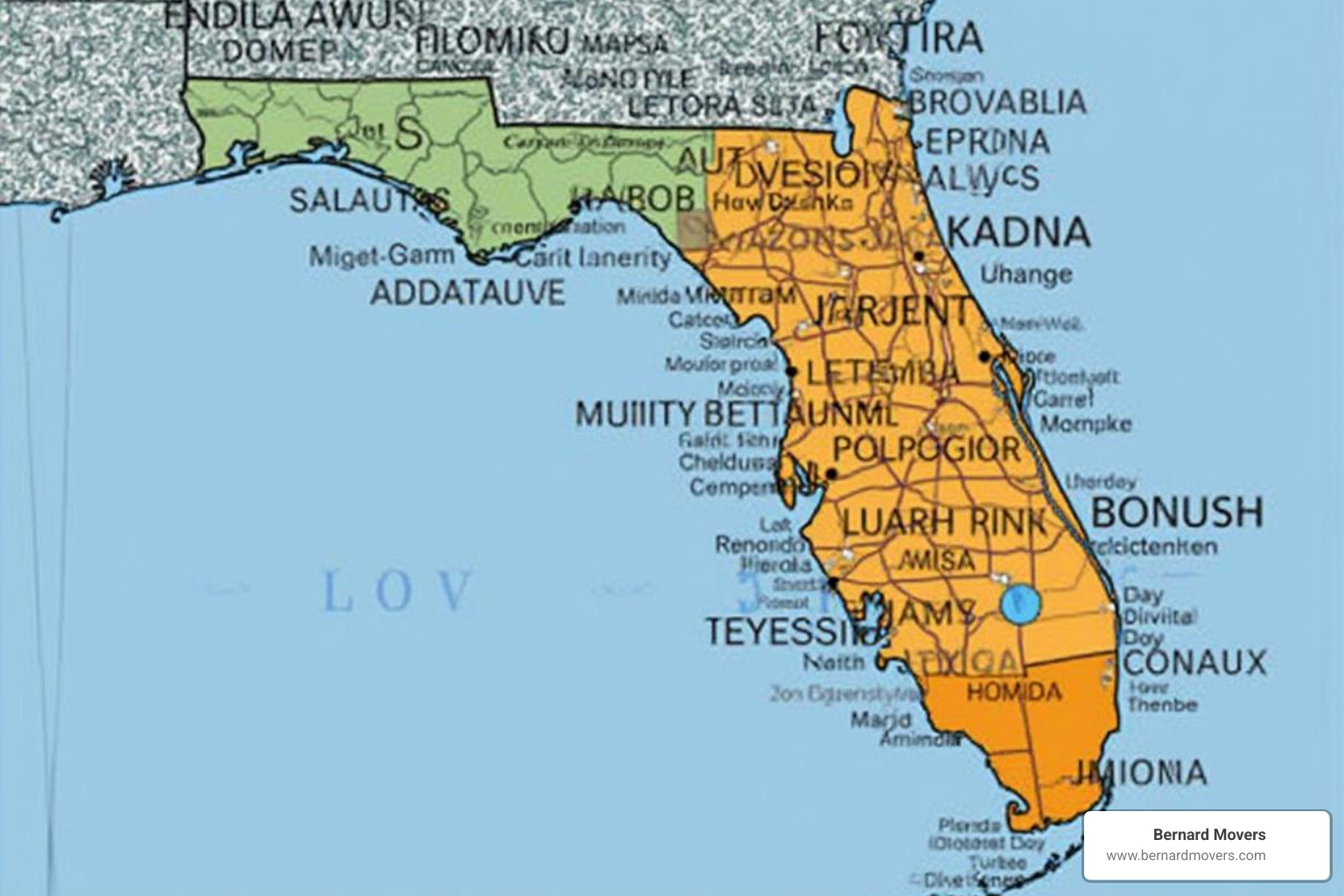 Map of Florida highlighting popular cities - Moving from Chicago to Florida