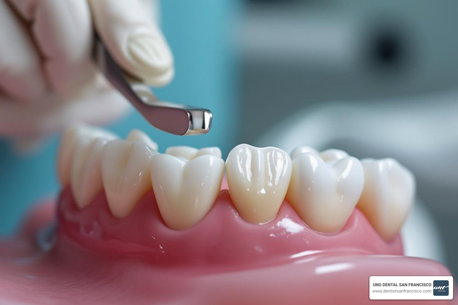 A dental crown being carefully placed onto a prepared tooth - what services does restorative dentistry include