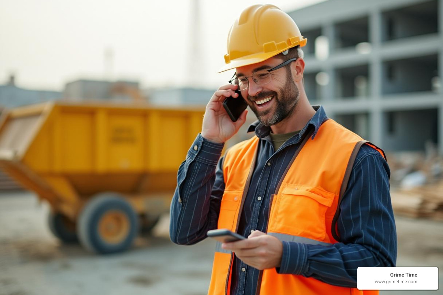 Image of a contractor on the phone scheduling a dumpster delivery - Construction waste dumpster rental