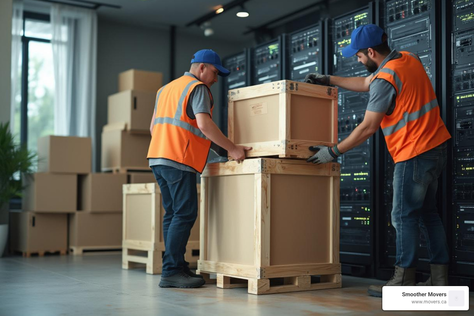 Movers carefully packing IT equipment and computers. - office moving company in abbotsford