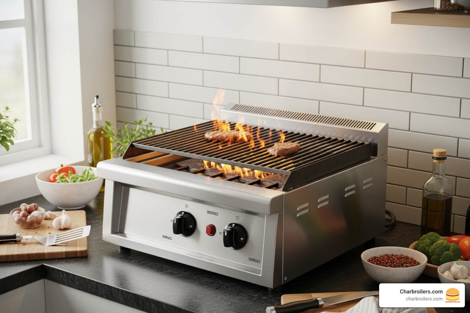 compact countertop charbroiler in a small kitchen - best commercial charbroiler