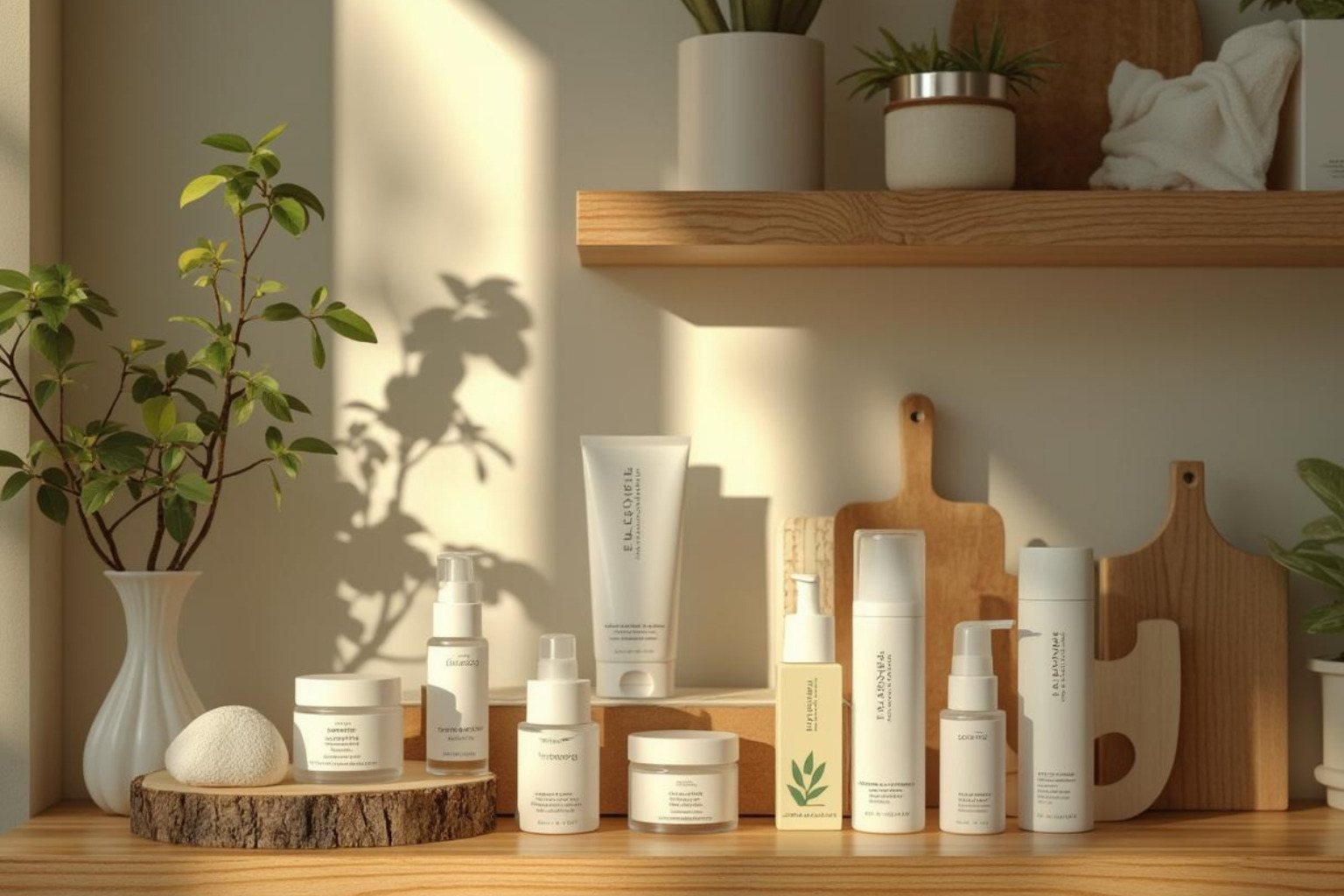 A curated shelf displaying Beyond Beauty Lab's eco-friendly skincare products for various needs. - eco friendly skincare products