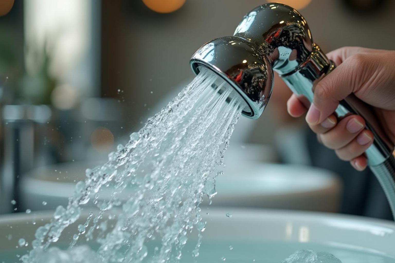Water-saving spray nozzle being used at a shampoo station - eco friendly salon practices