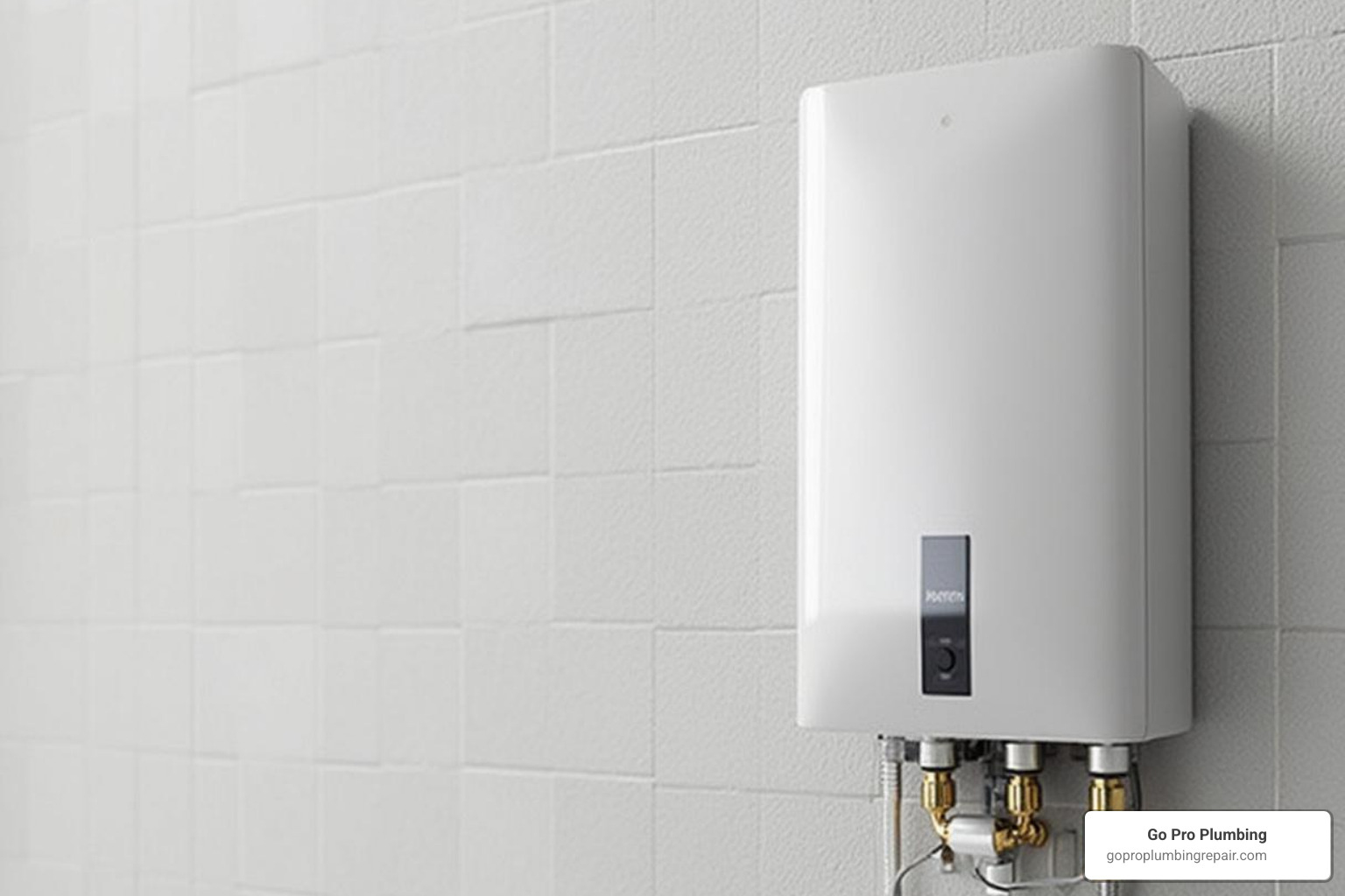 A compact tankless water heater mounted on a wall - environmentally friendly water heaters