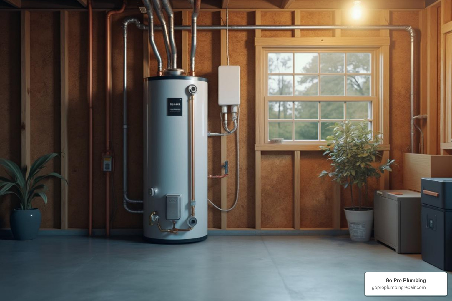 A heat pump water heater in a garage or basement - environmentally friendly water heaters