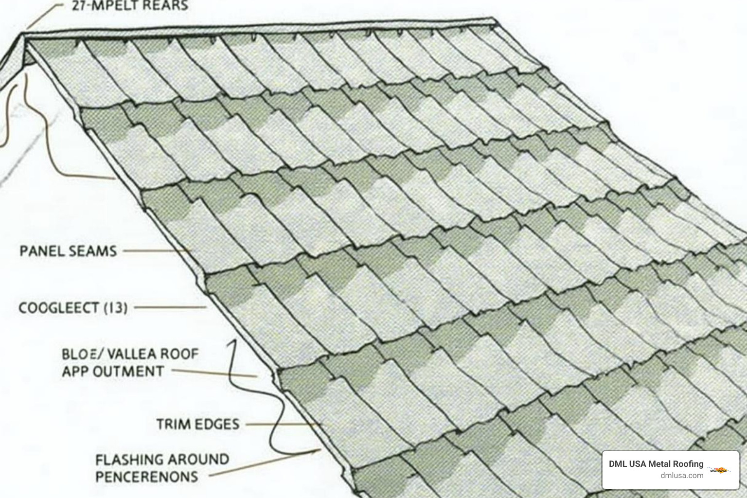 of a detailed metal roof diagram highlighting key areas for sealant application - best adhesive for metal roofing