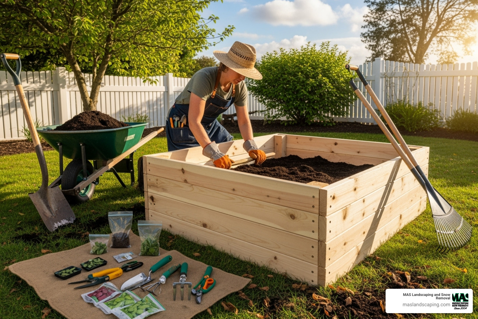 image of a gardener setting up a raised bed - Raised garden beds image of a gardener setting up a raised bed - Raised garden beds