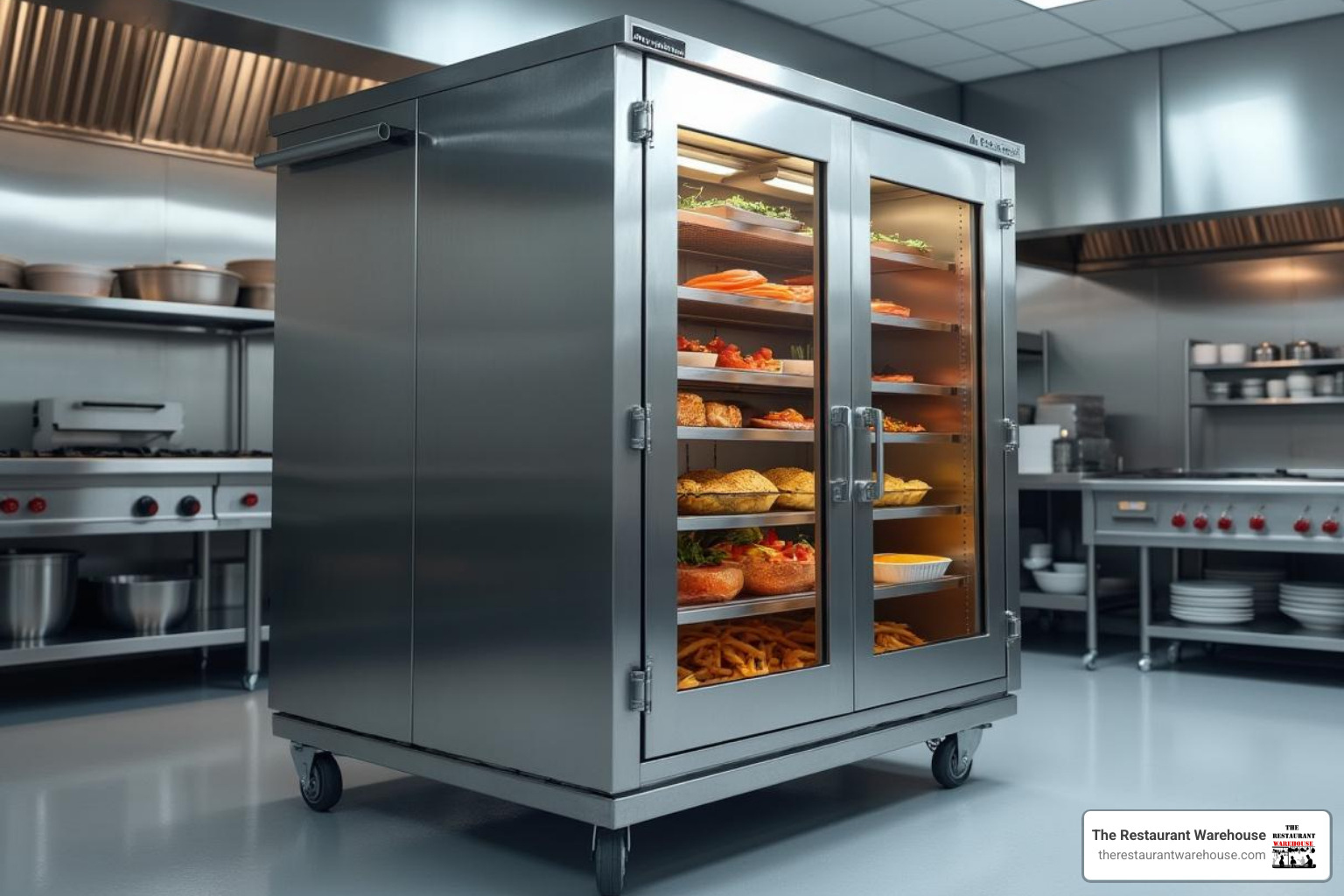 large, mobile, full-height holding cabinet in a kitchen - commercial restaurant food warmers