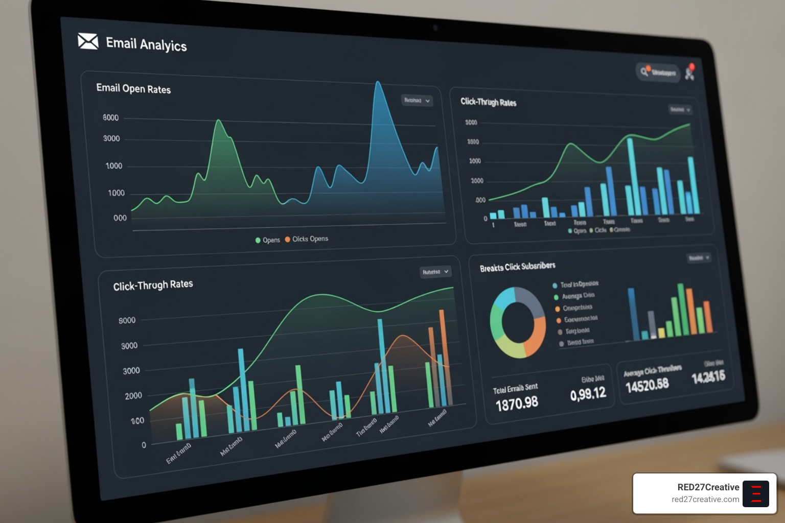 of an email marketing analytics dashboard showing open rates and click-through rates - email marketing strategy for hvac of an email marketing analytics dashboard showing open rates and click-through rates - email marketing strategy for hvac