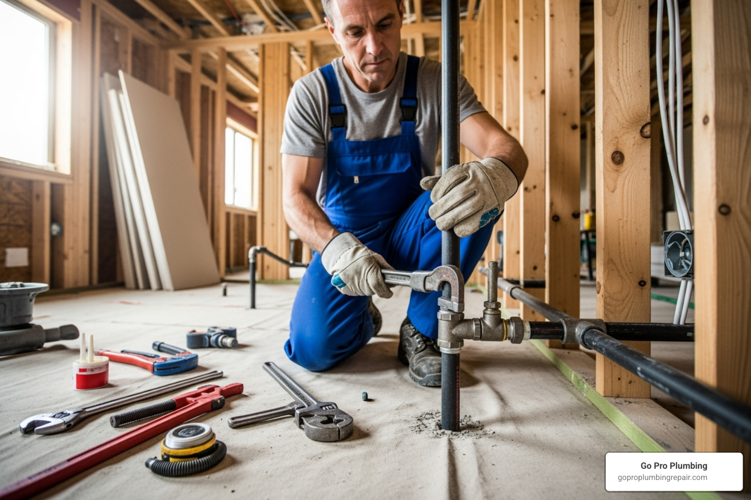 certified plumber carefully installing a black pipe gas line - gas installation near me