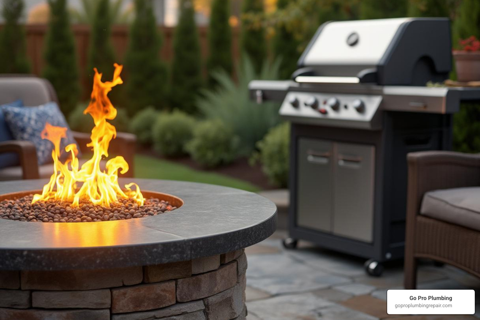outdoor gas fire pit and a gas grill - gas installation near me