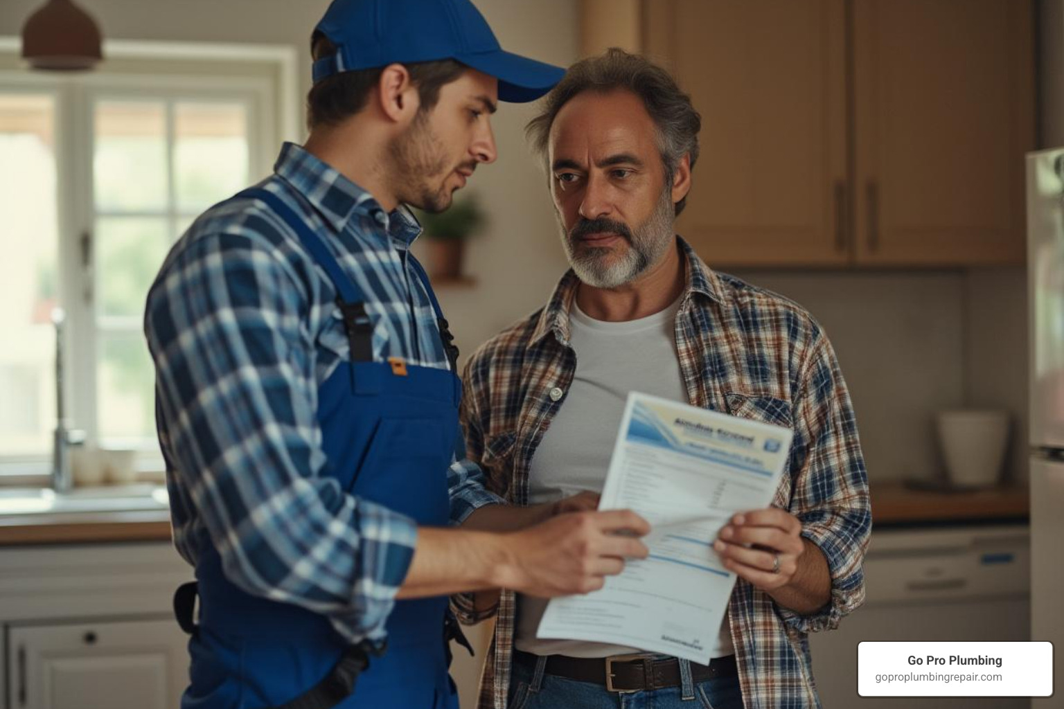 homeowner reviewing a written quote with a plumber - gas installation near me
