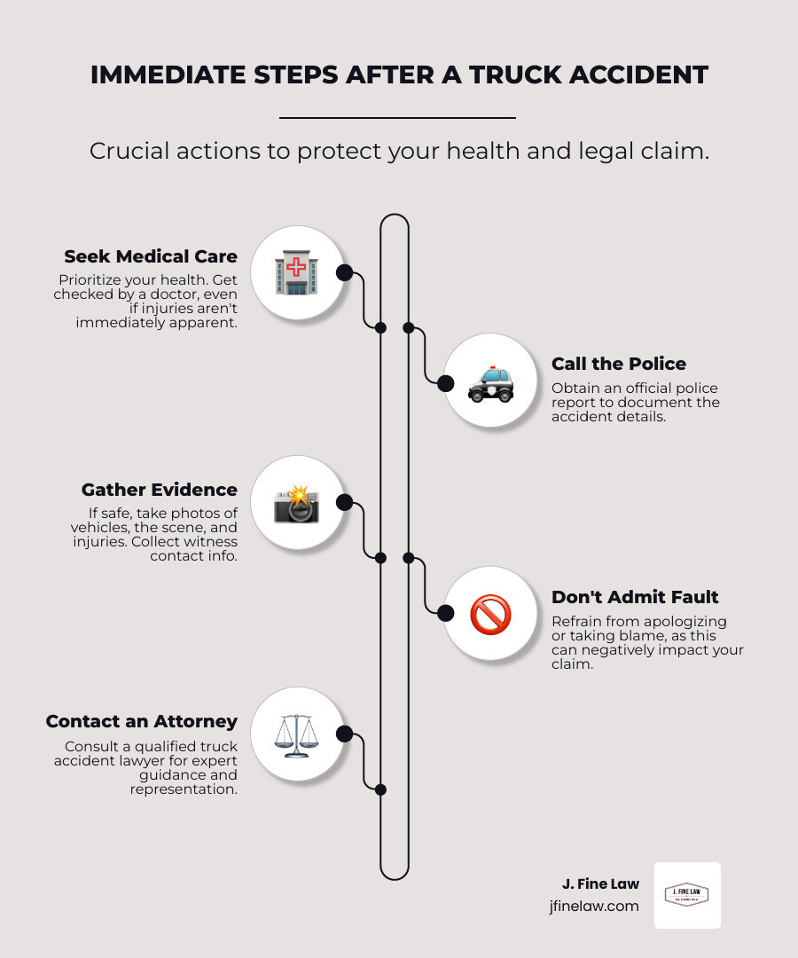 Steps to take immediately after a truck accident to protect your claim and seek compensation - truck accident compensation attorney infographic infographic-line-5-steps-neat_beige