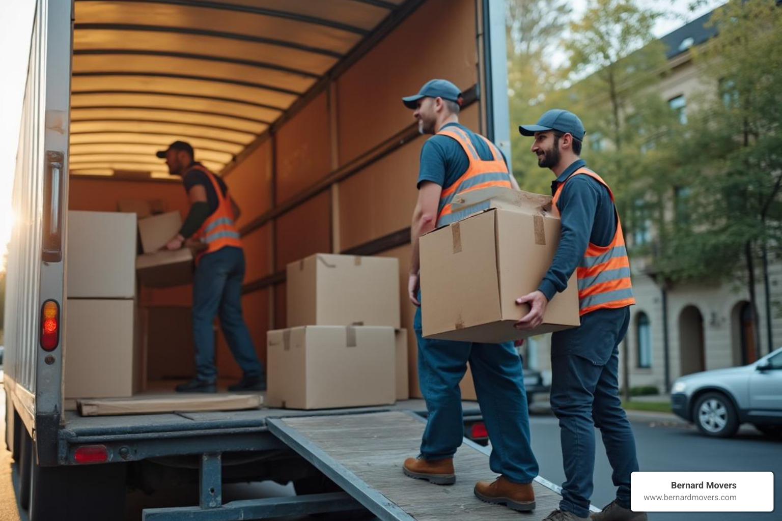 a team of movers loading a truck - domestic movers and packers
