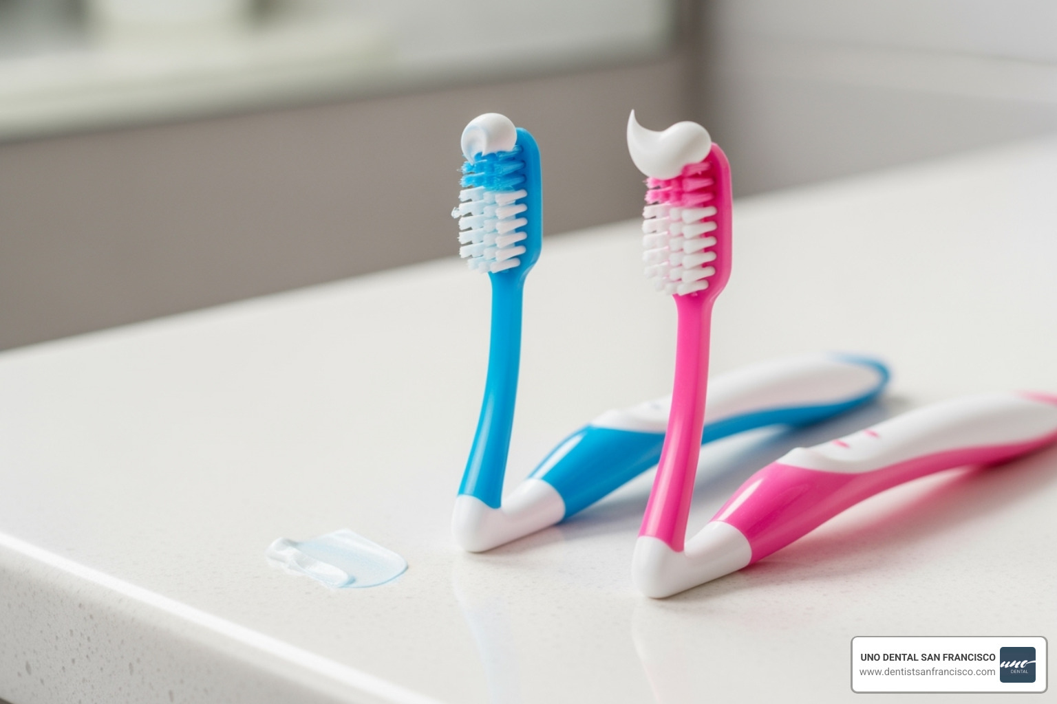 comparing rice-grain and pea-sized amounts of toothpaste - baby teeth care
