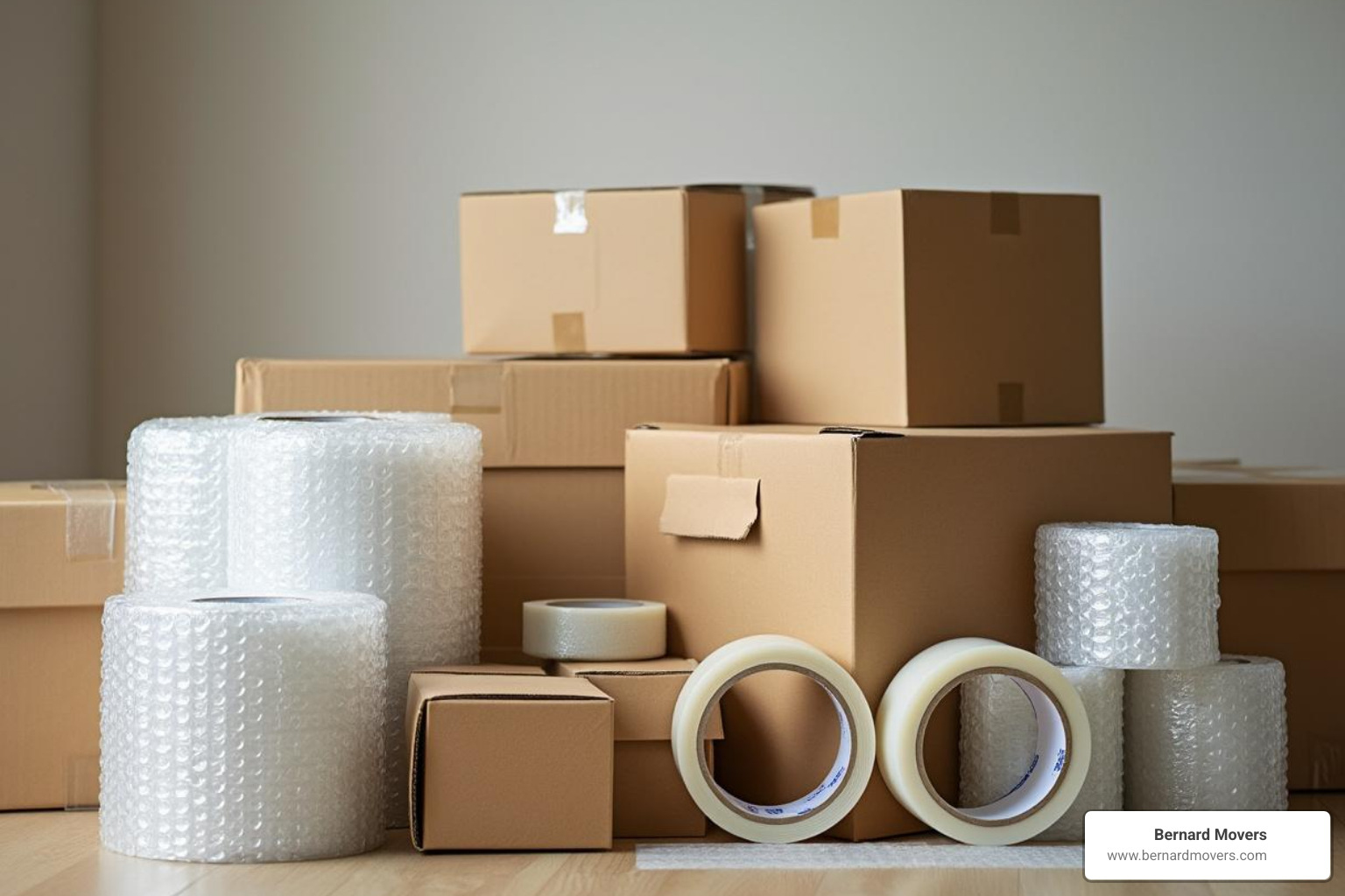 various packing supplies like boxes, bubble wrap, and tape - domestic movers and packers