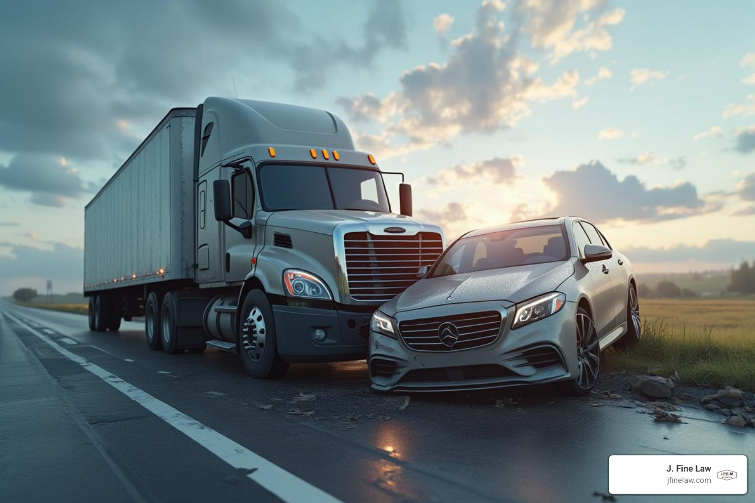 illustrating a common truck accident scenario, like a jackknife or underride collision - truck accident compensation attorney