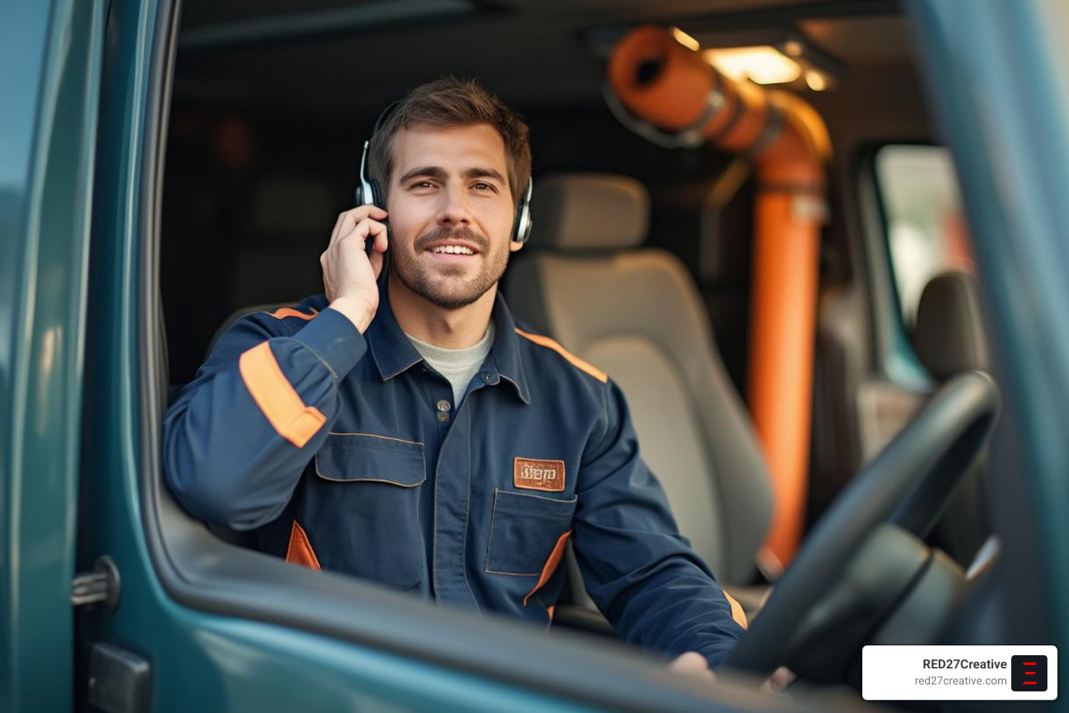 Technician on phone responding to a lead - HVAC local service ads Technician on phone responding to a lead - HVAC local service ads