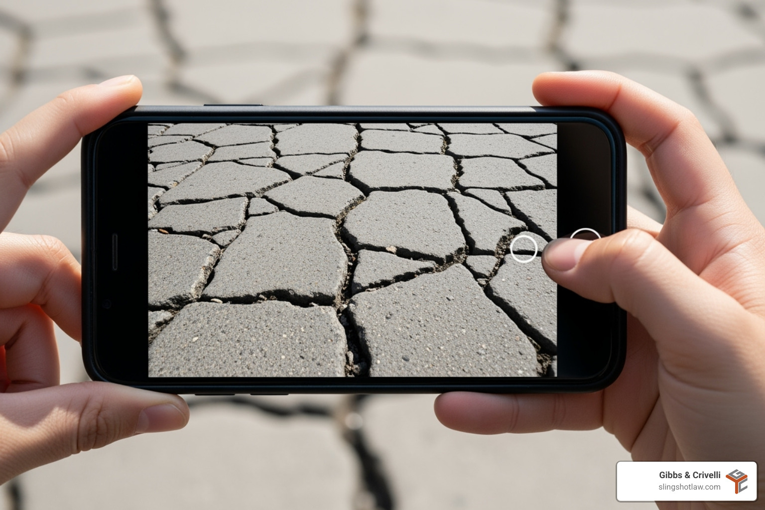 someone using their smartphone to take a photo of a cracked and uneven sidewalk - slip and fall law firm someone using their smartphone to take a photo of a cracked and uneven sidewalk - slip and fall law firm