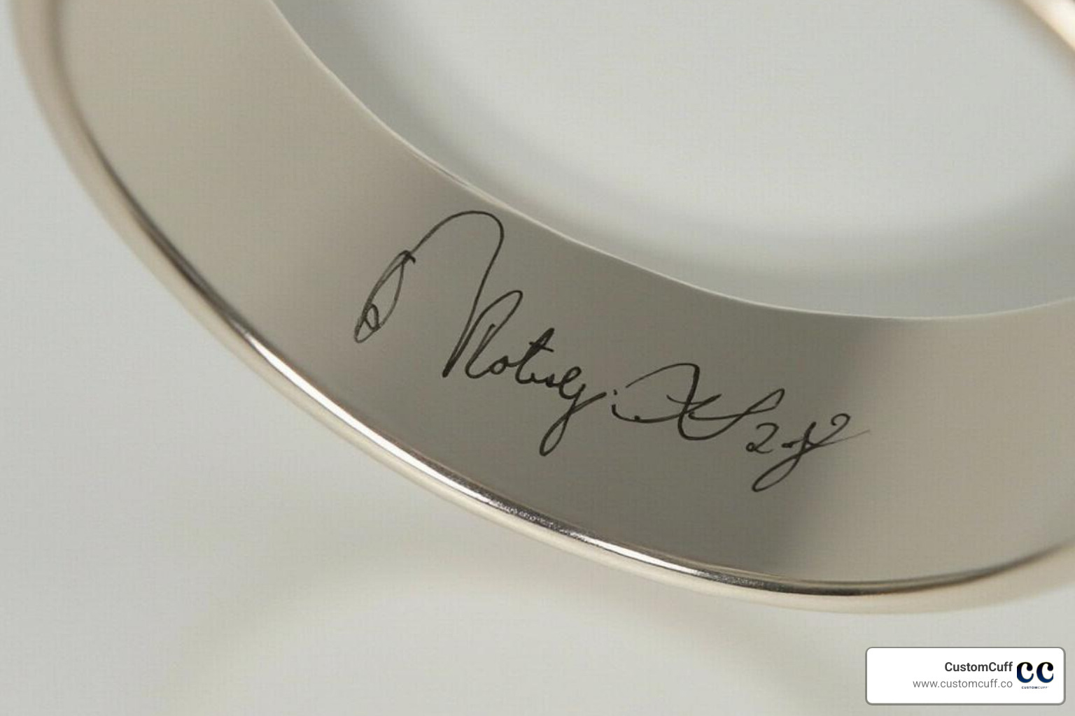 sterling silver cuff bracelet with a signature engraved on it - engraved handwriting jewellery