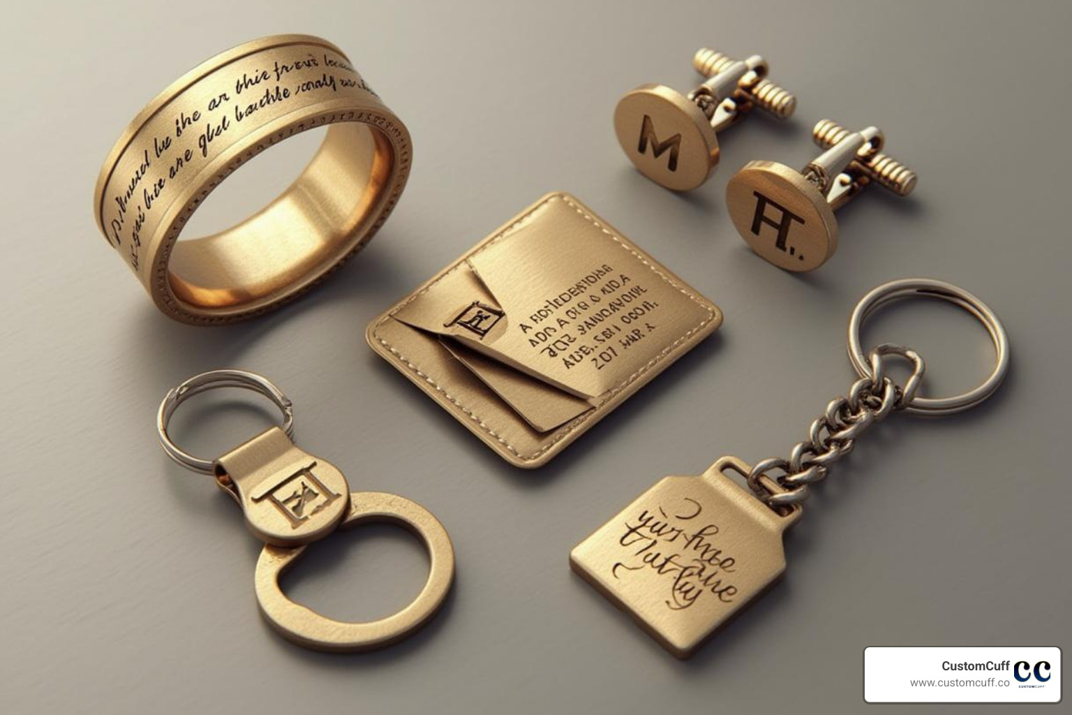 collection of unique items like a handwriting ring and engraved cufflinks - engraved handwriting jewellery