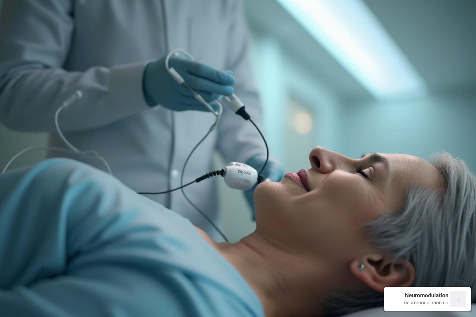 A person receiving neuromodulation therapy, illustrating one of the advanced, non-pharmacological interventions for chronic pain management. - opioid pain management algorithm
