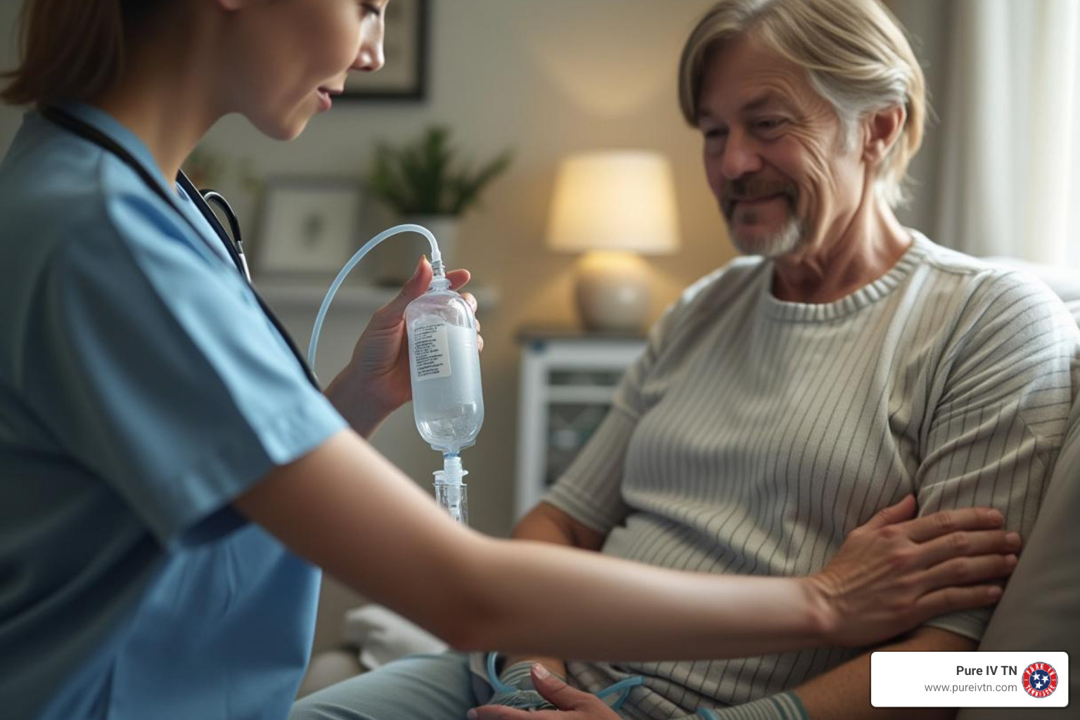 Nurse administering IV in home setting - inner beauty iv