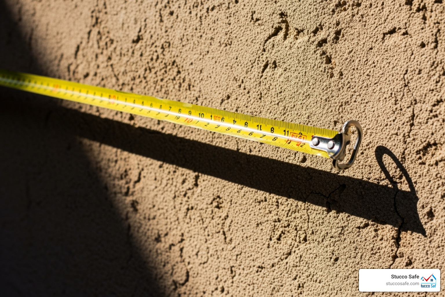 measuring tape against a stucco wall - stucco installer