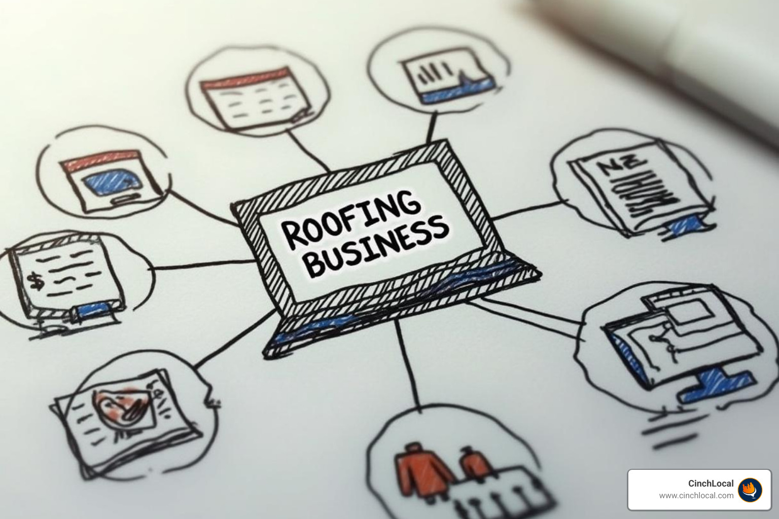 Network diagram showing a roofing website receiving links - local roofing seo Network diagram showing a roofing website receiving links - local roofing seo