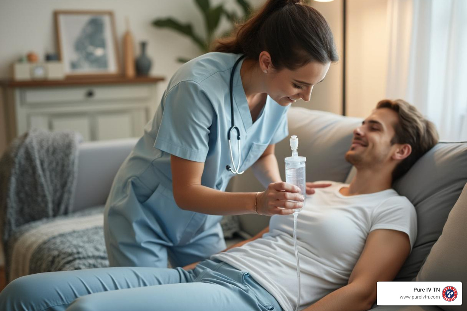 A comfortable and professional mobile IV therapy session at a home - glutathione iv weight loss
