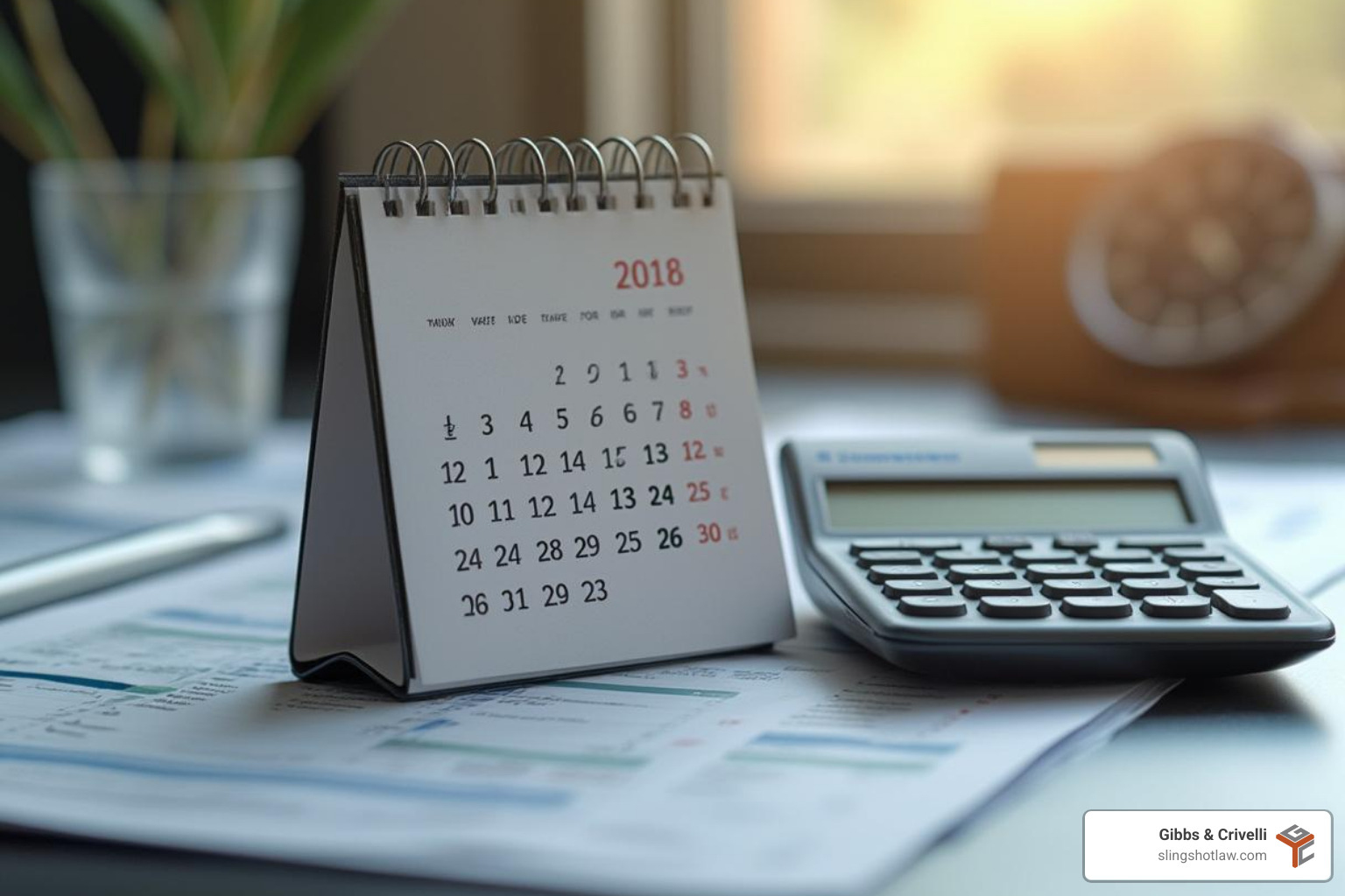 a calendar next to a calculator, symbolizing the time and cost aspects of a legal claim - slip and fall law firm a calendar next to a calculator, symbolizing the time and cost aspects of a legal claim - slip and fall law firm