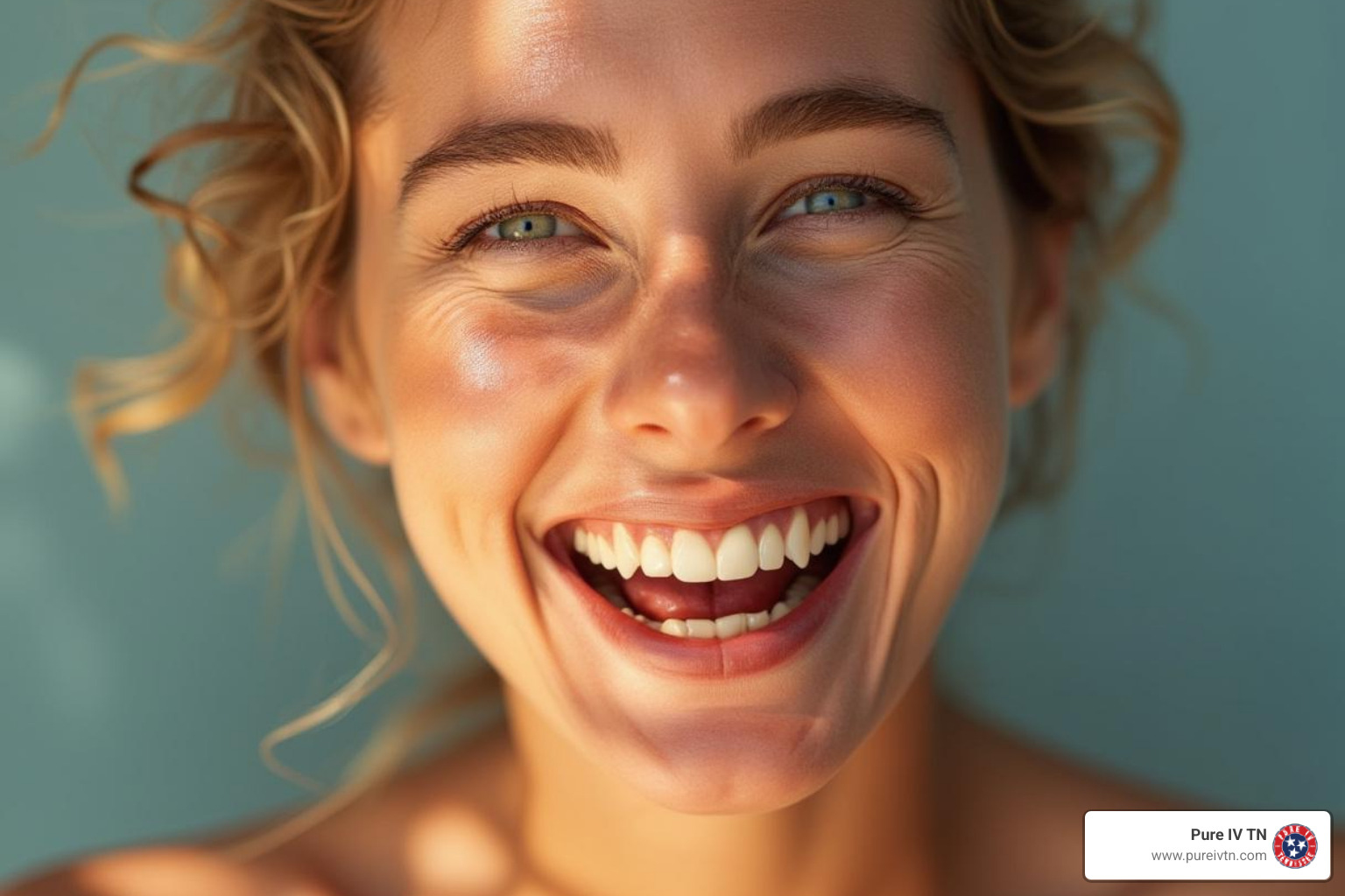A person with glowing skin and high energy - glutathione iv weight loss